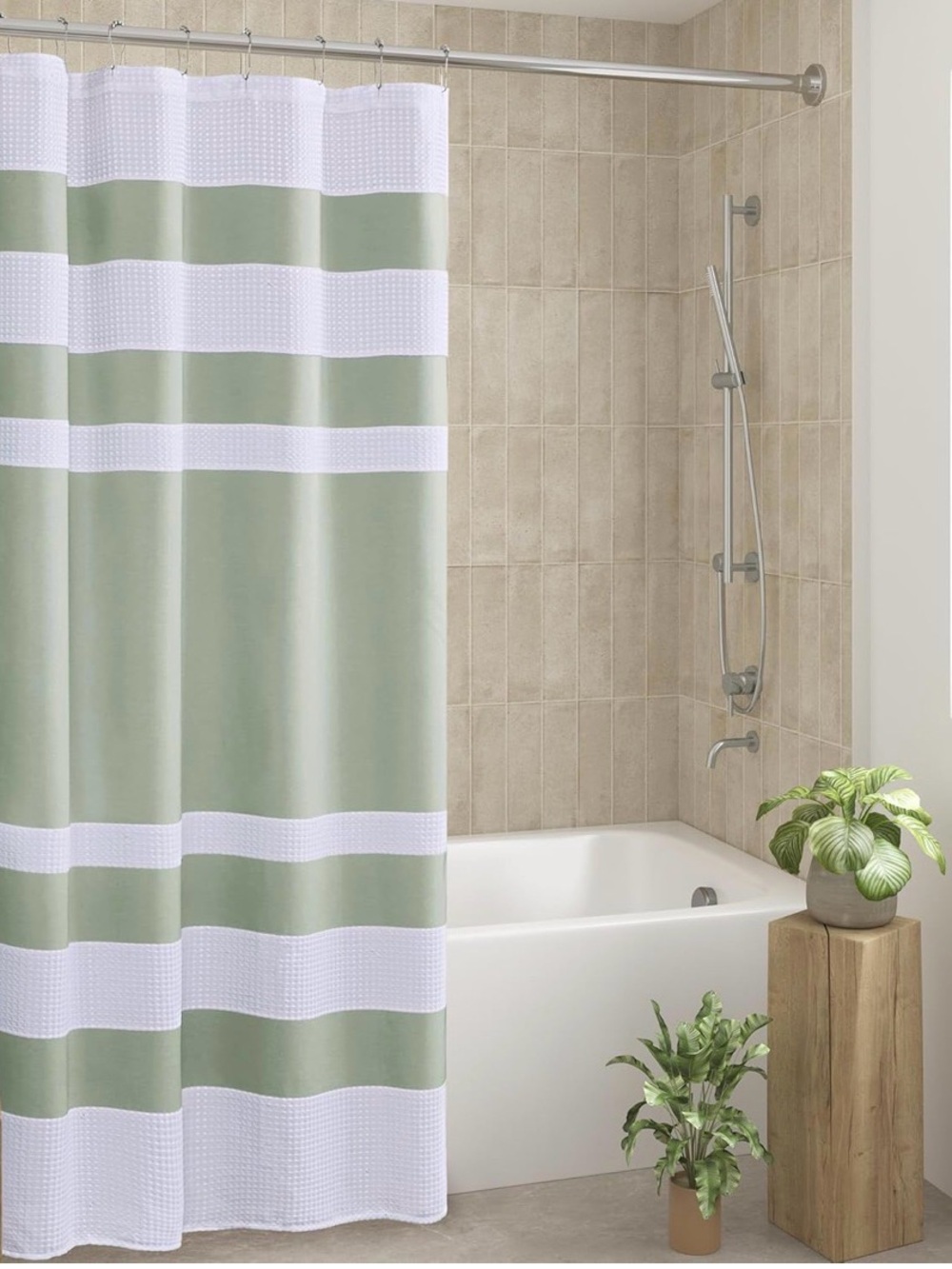 NWT Madison Park Striped Sage Green and White Shower Curtain 72"x72" Home Bath